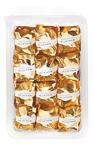 Marrons glacés grosso stagnolato oro personalizzato con fascetta cliente (cod. 00114P)